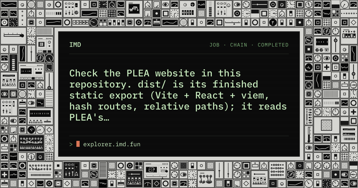 IMD › Explorer › Check the PLEA website in this repository. dist/ is ...